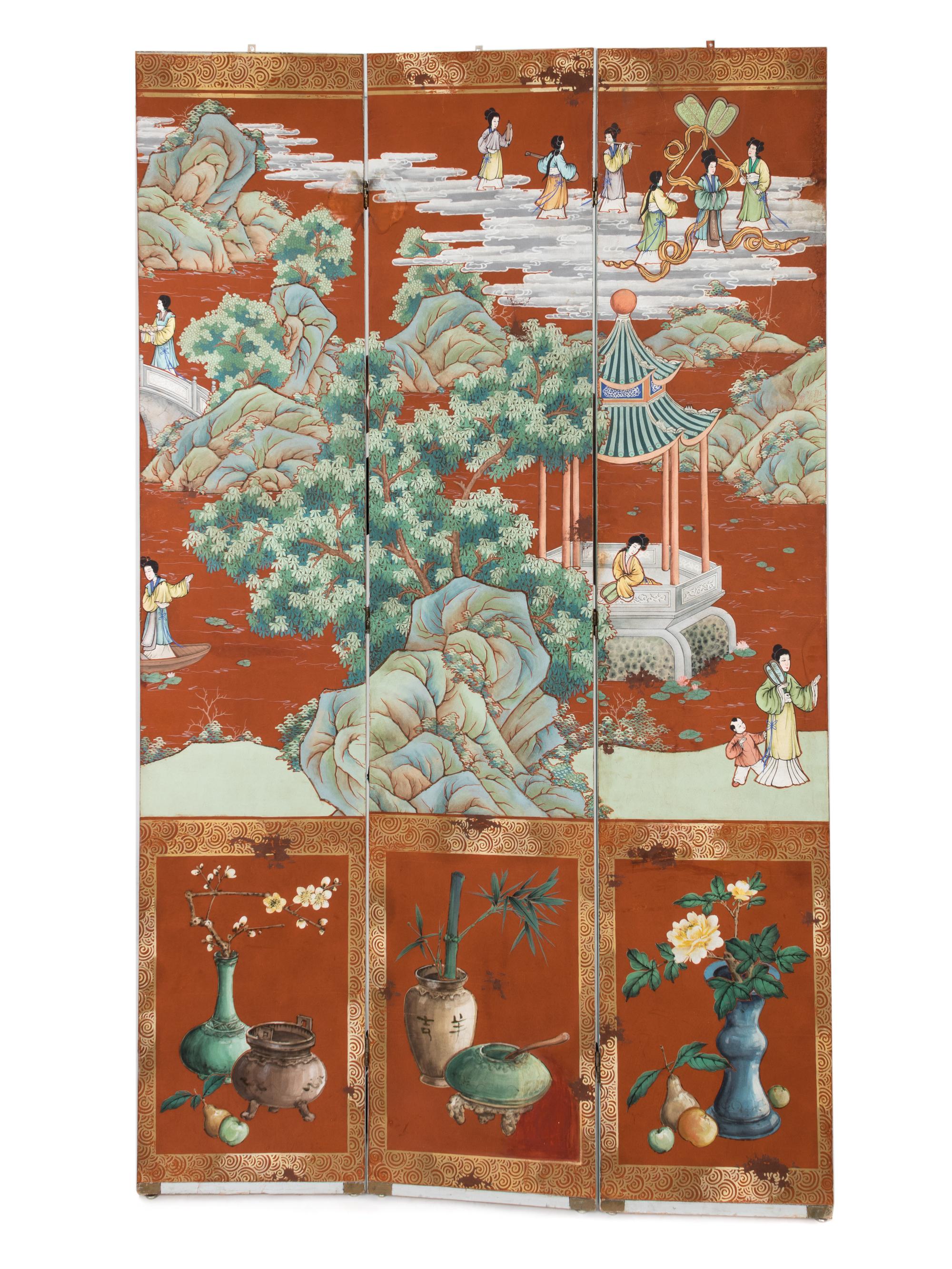 A Chinese Six-Panel Watercolor on Paper Mounted Screen — EARLY 20TH CENTURY