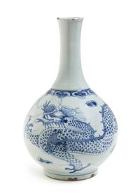 A Korean Blue and White Porcelain Bottle Vase Height 11 1/2 inches.