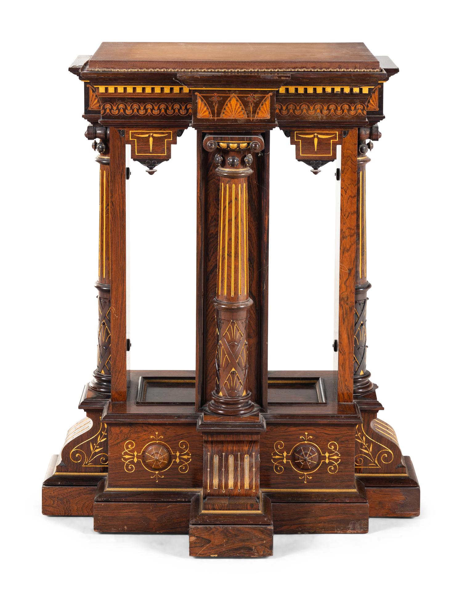 A Victorian Gilt Decorated and Part Ebonized Walnut Pedestal