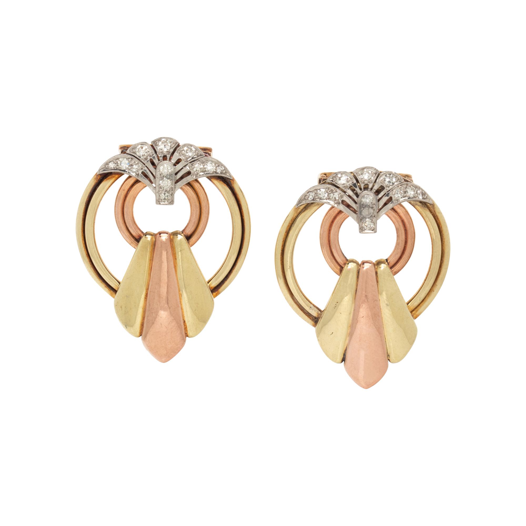 RETRO, BICOLOR GOLD, PLATINUM AND DIAMOND DRESS CLIPS