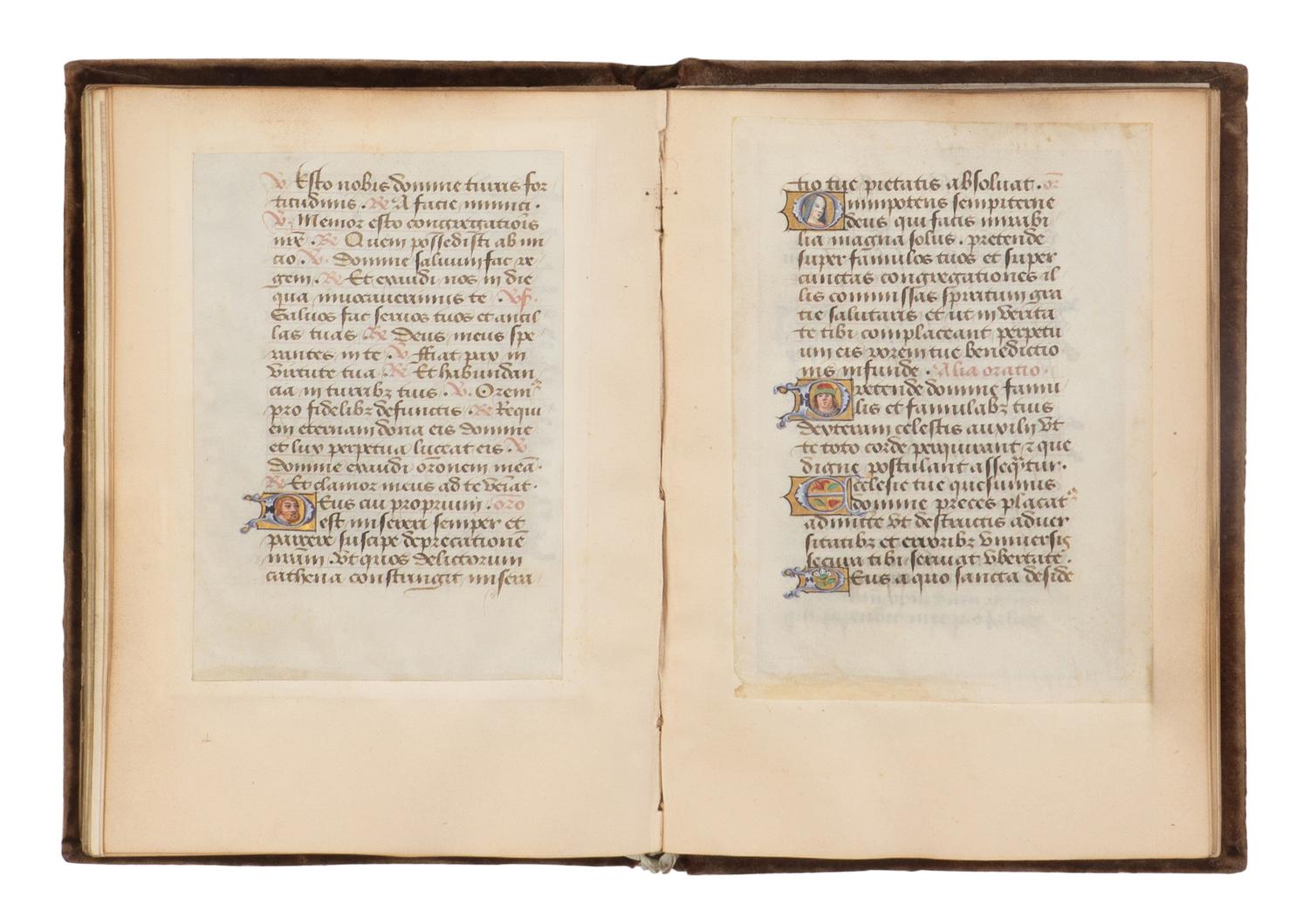 [LEAF BOOK - ILLUMINATED MANUSCRIPTS]. A leaf book containing various illuminated leaves from several Books of Hours, most executed in France, ca 13th-15th centuries.