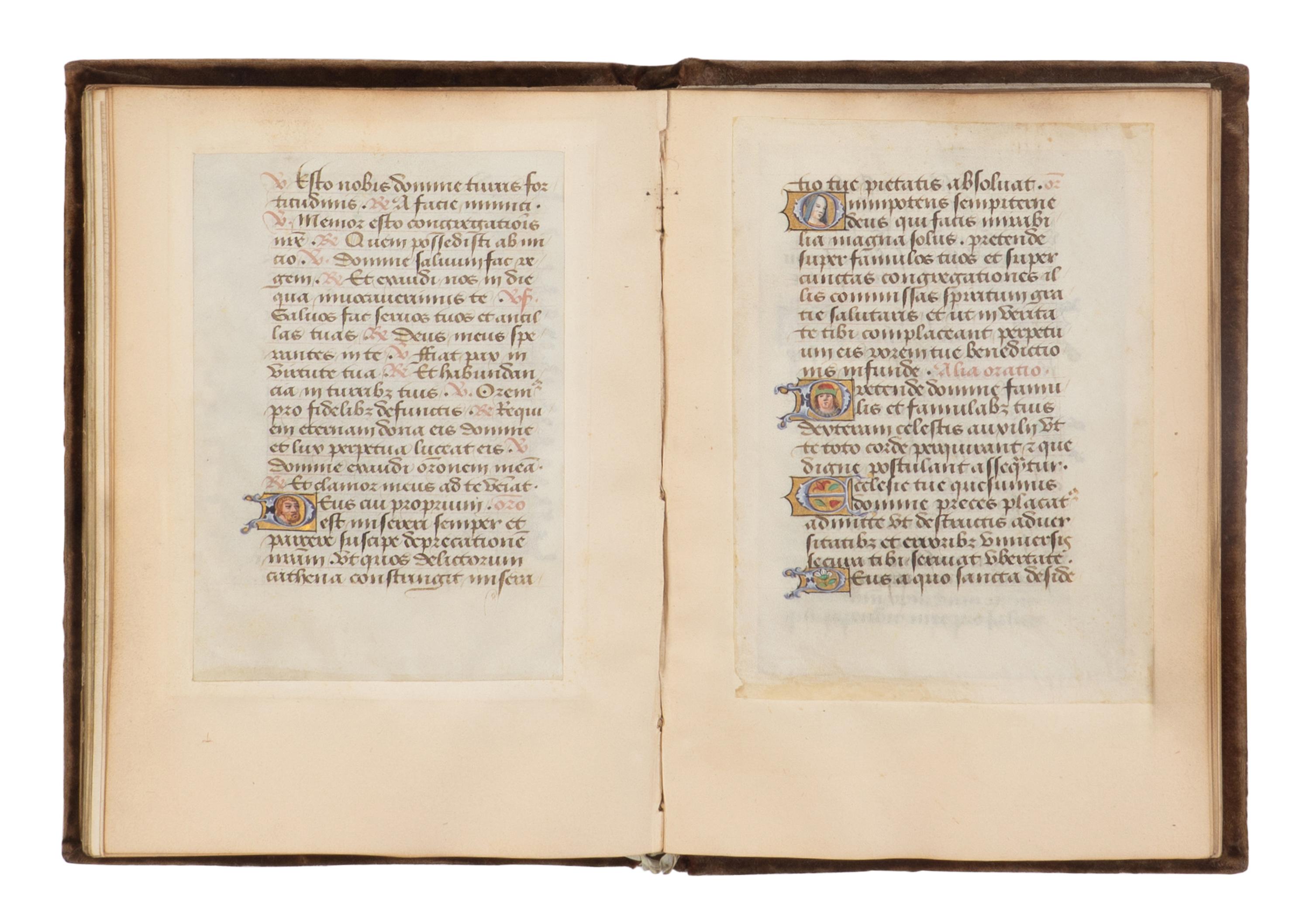 [LEAF BOOK - ILLUMINATED MANUSCRIPTS]. A leaf book containing various illuminated leaves from several Books of Hours, most executed in France, ca 13th-15th centuries.