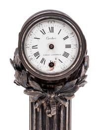 A Cartier Louis XVI Style Silver-Gilt and Guilloché Enamel Desk Clock and Barometer