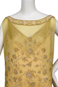 Callot Soeurs Green Silk Dress with Lace, 1920s