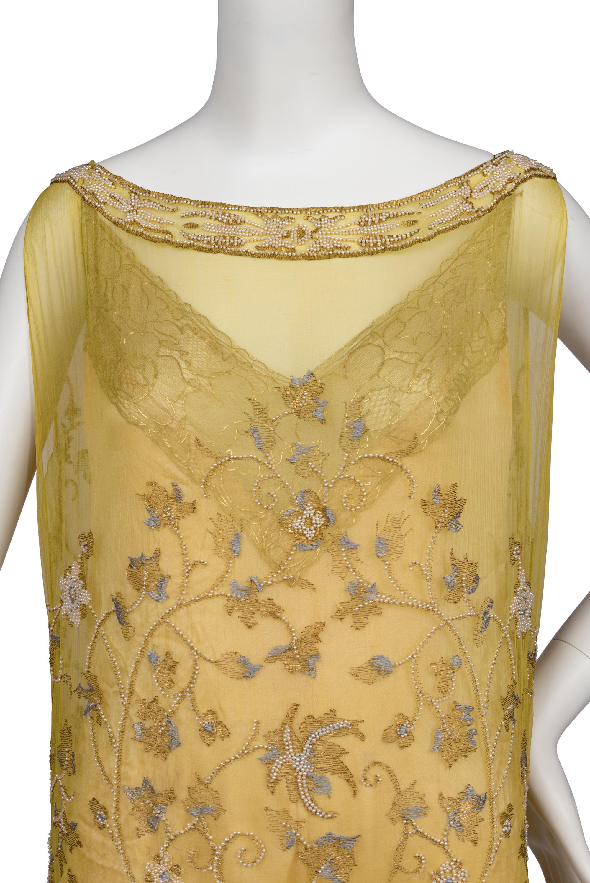 Callot Soeurs Green Silk Dress with Lace, 1920s