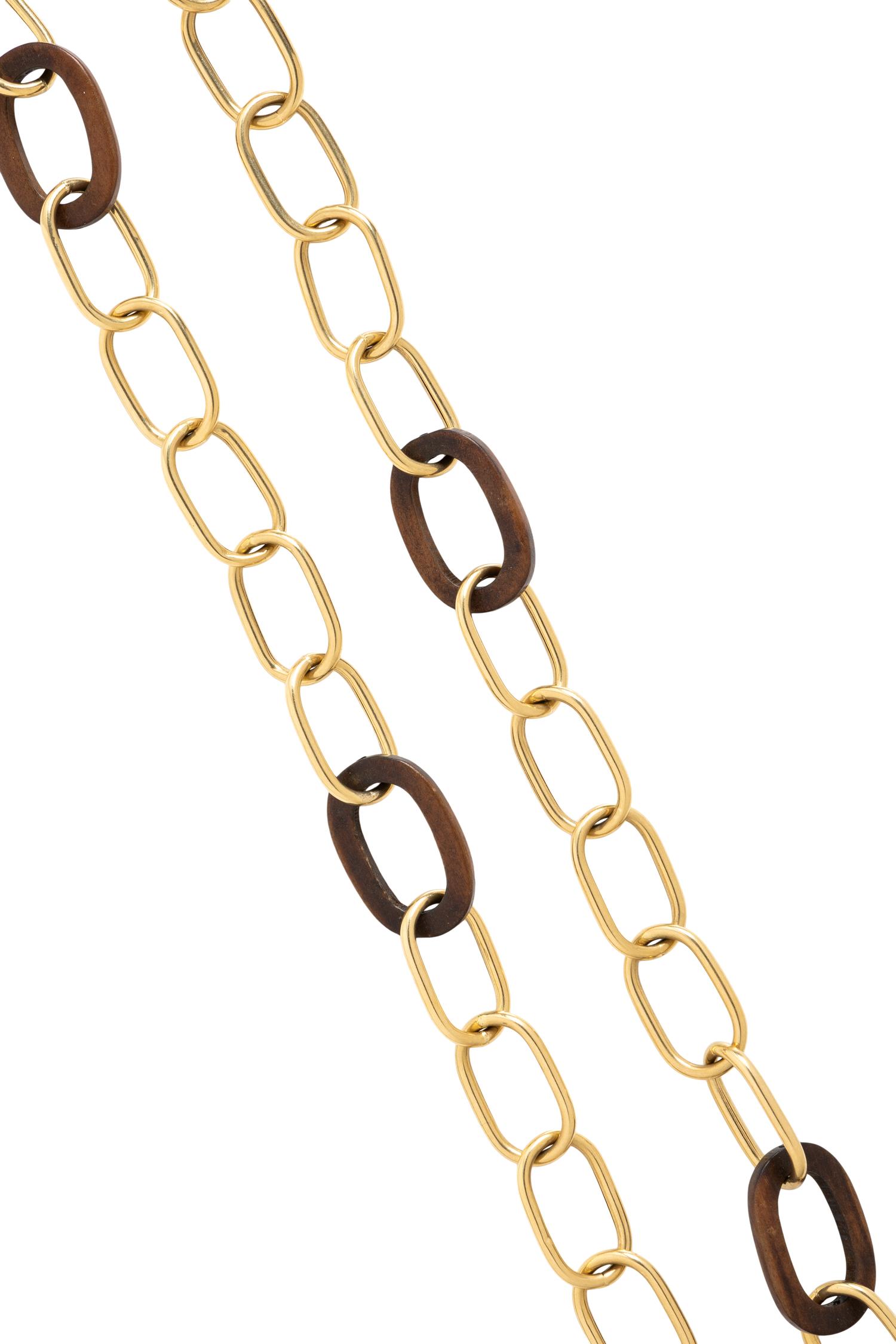 YELLOW GOLD AND WOOD CHAIN NECKLACE