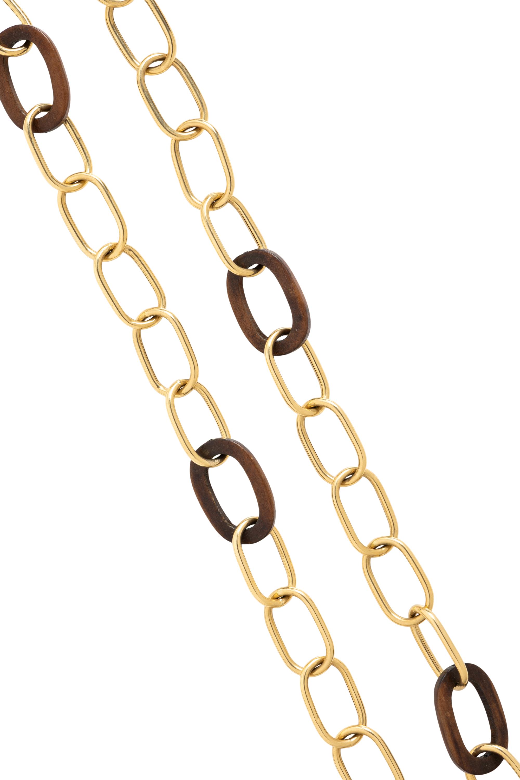 YELLOW GOLD AND WOOD CHAIN NECKLACE