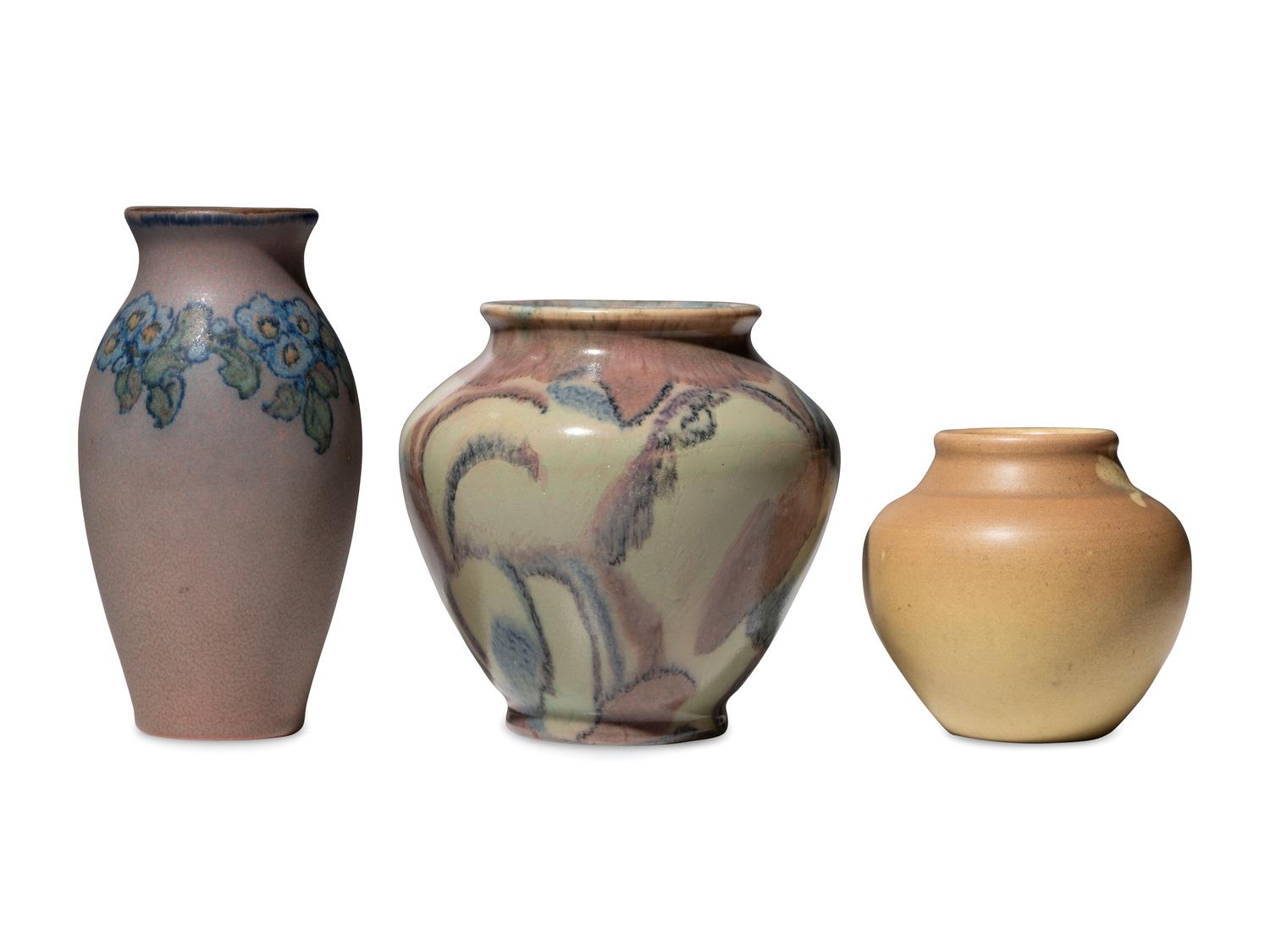 Three Artist Decorated Floral Rookwood Vases