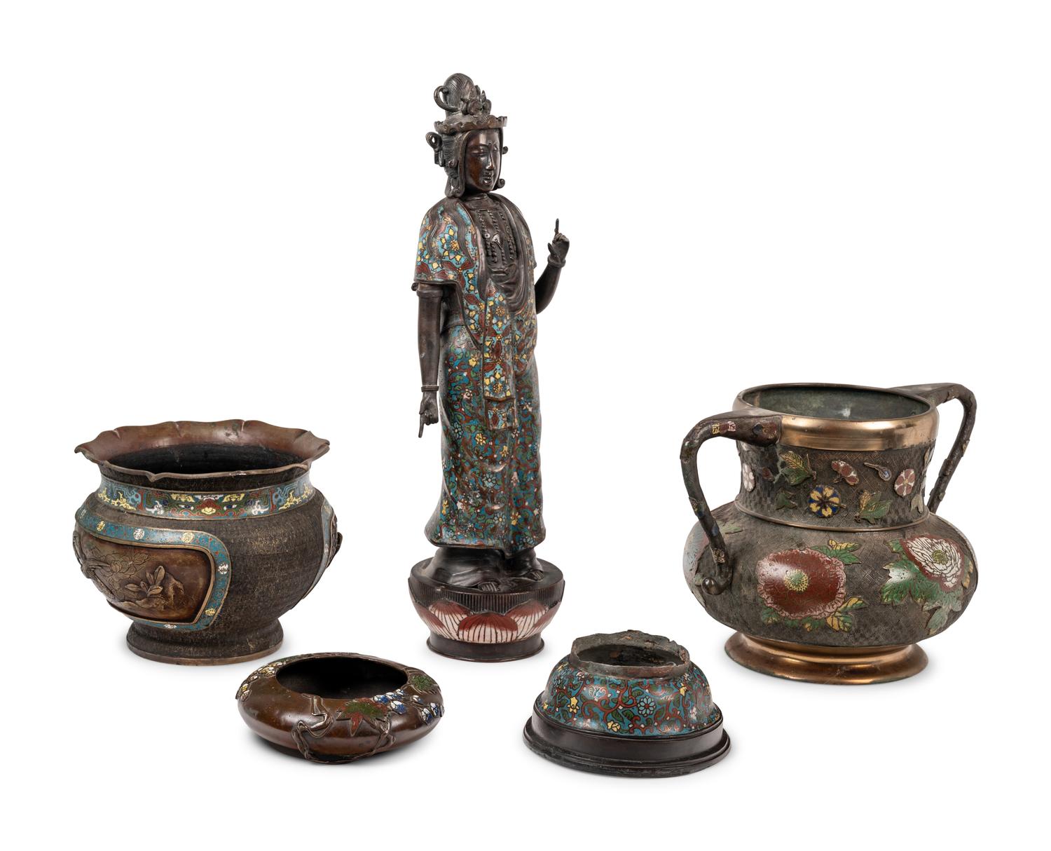 Four Japanese Champlevé and Cloisonné Enameled Articles