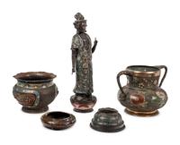 Four Japanese Champlevé and Cloisonné Enameled Articles