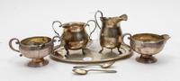 A Collection of American Silver Table Articles, various makers, comprising two creamer and sugar sets, an oval tray and four demitasse