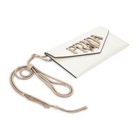 PRADA, WHITE LEATHER WRISTLET CLUTCH