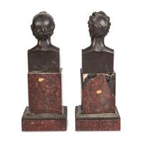 Two French Bronze Busts on Marble Plinths
