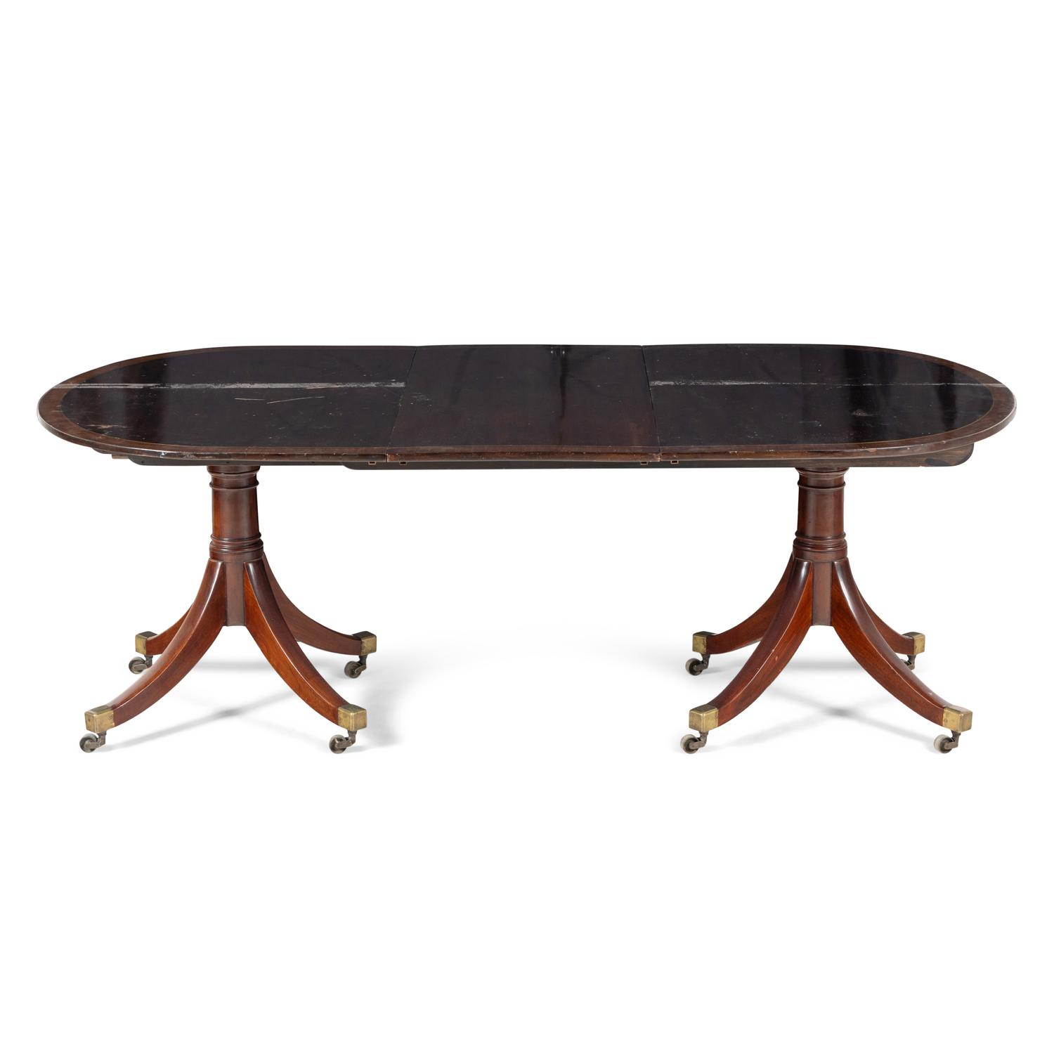 A George III Style Brass Inlaid Mahogany Dining Table