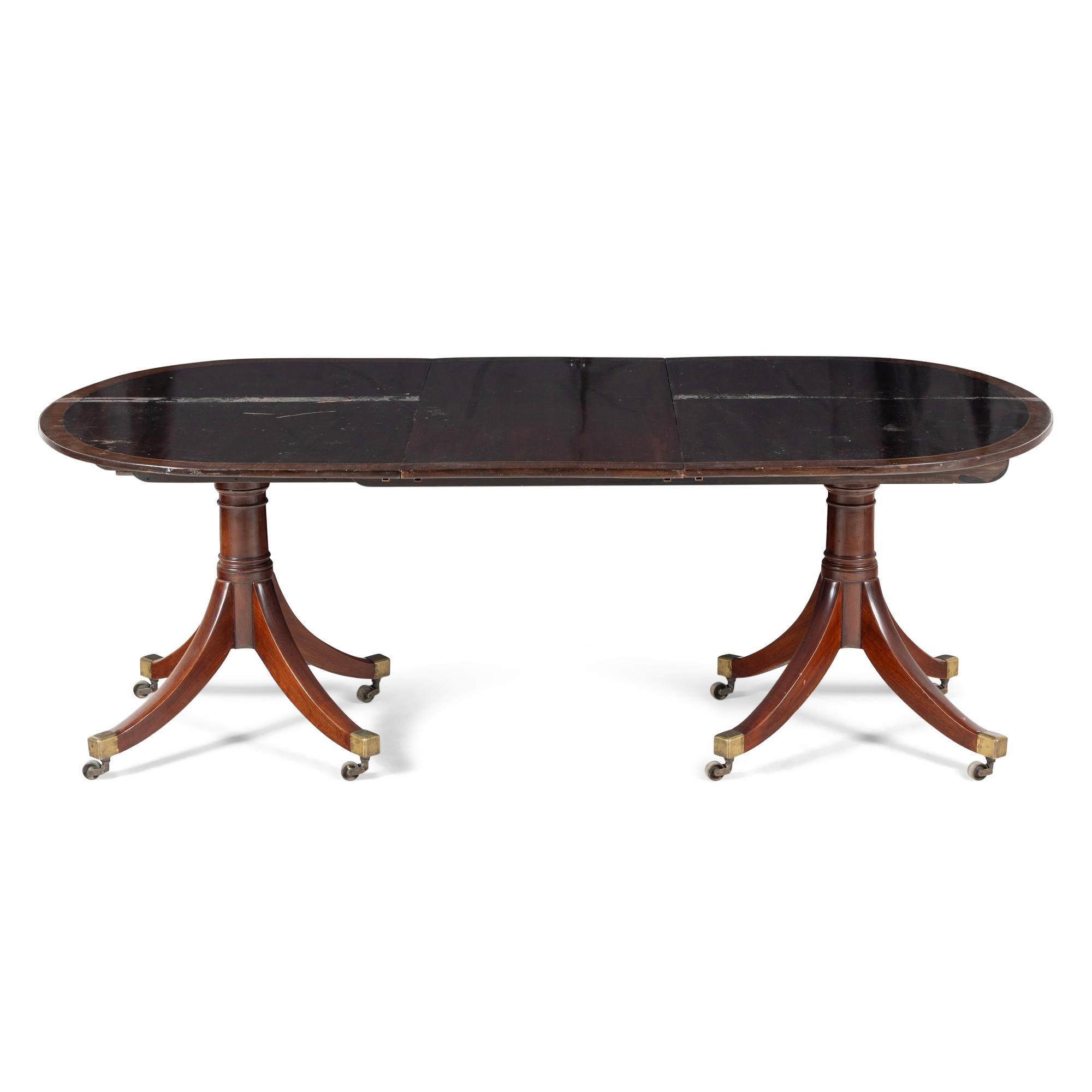 A George III Style Brass Inlaid Mahogany Dining Table