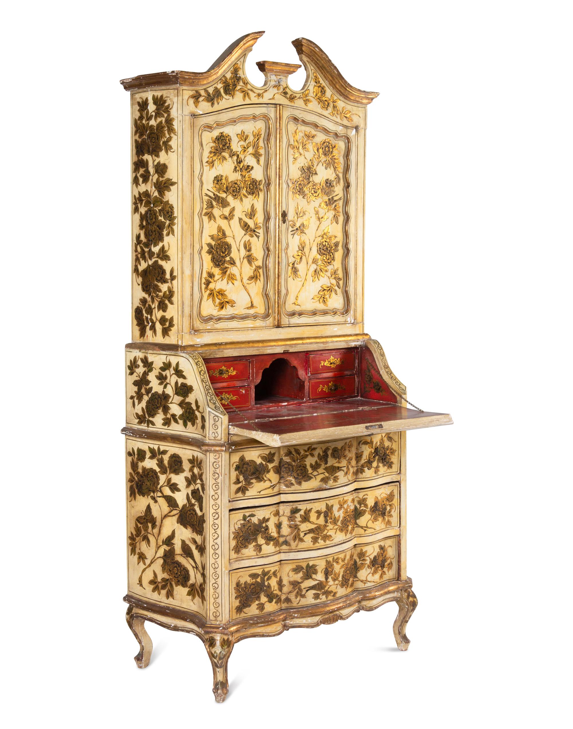 An Italian Cream and Gold-Painted Bureau Cabinet