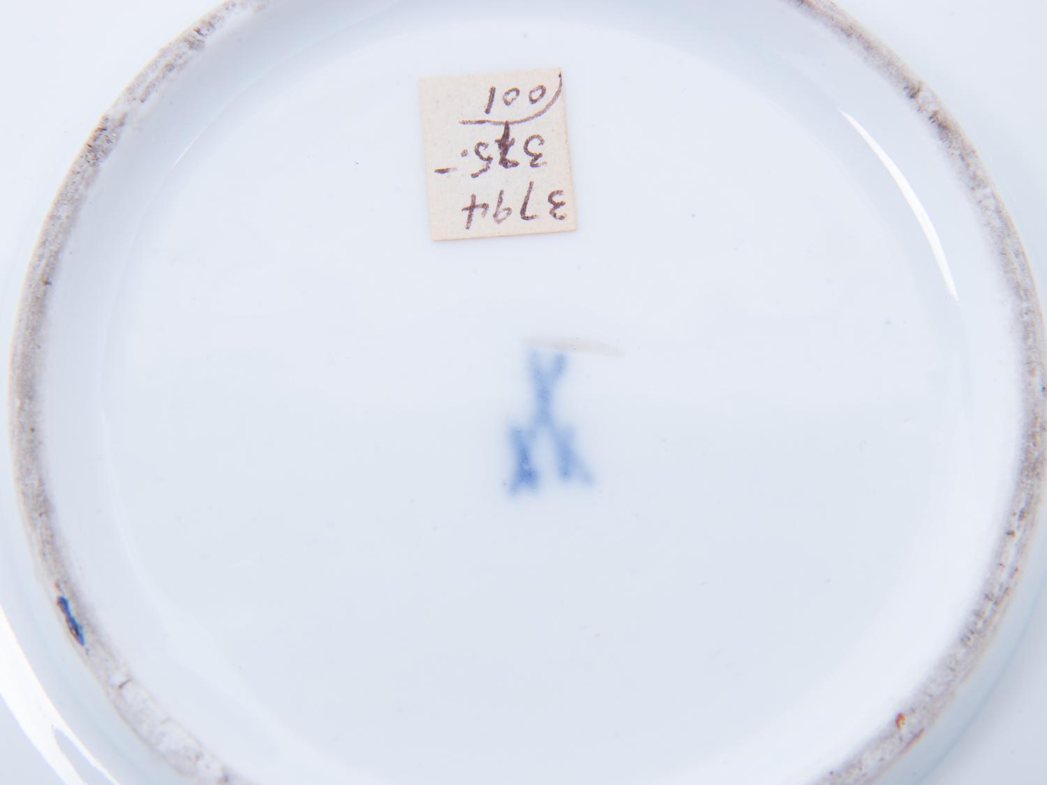 Three Meissen Painted and Parcel Gilt Porcelain Cup and Saucer Sets, a Covered Cup and Two Spoons