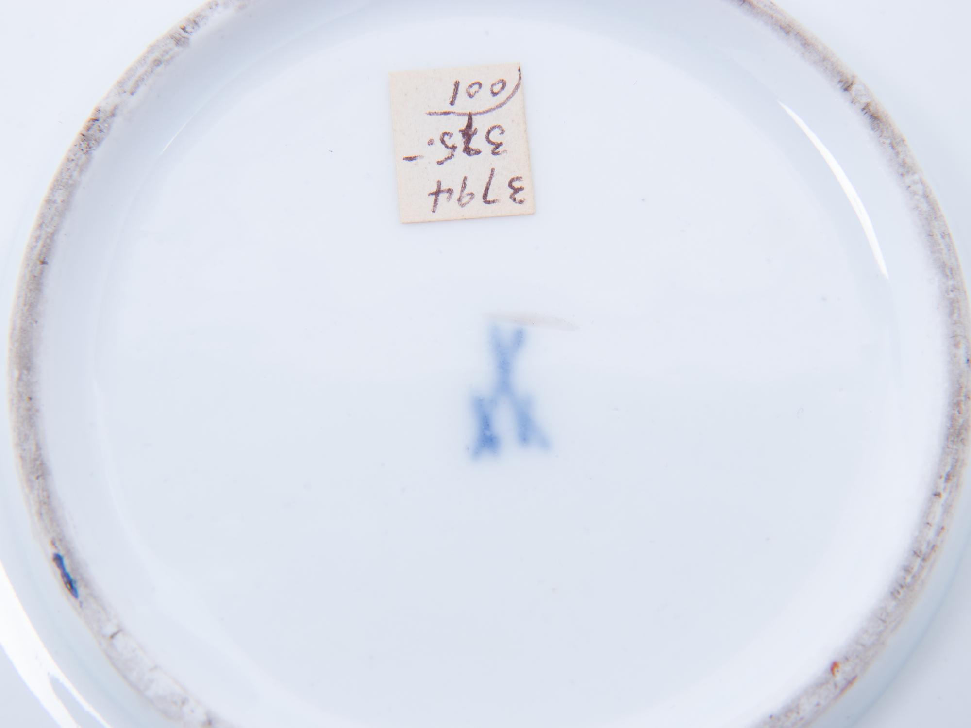 Three Meissen Painted and Parcel Gilt Porcelain Cup and Saucer Sets, a Covered Cup and Two Spoons