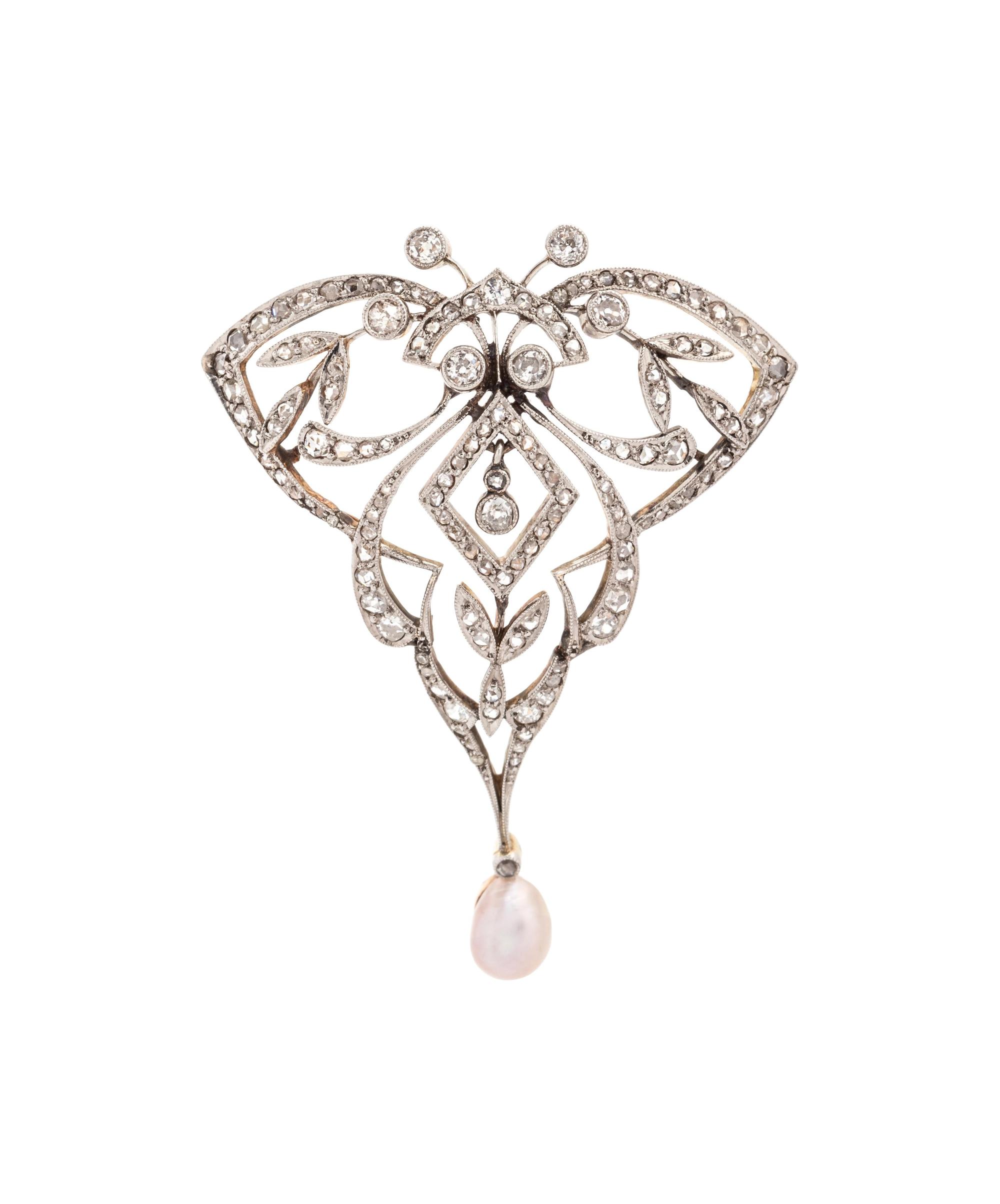 Art Nouveau, Pearl and Diamond Pendant/Brooch