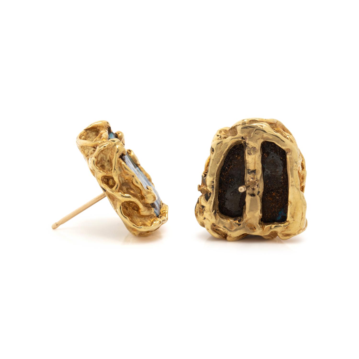 ARTHUR KING, YELLOW GOLD AND BOULDER OPAL EARRINGS