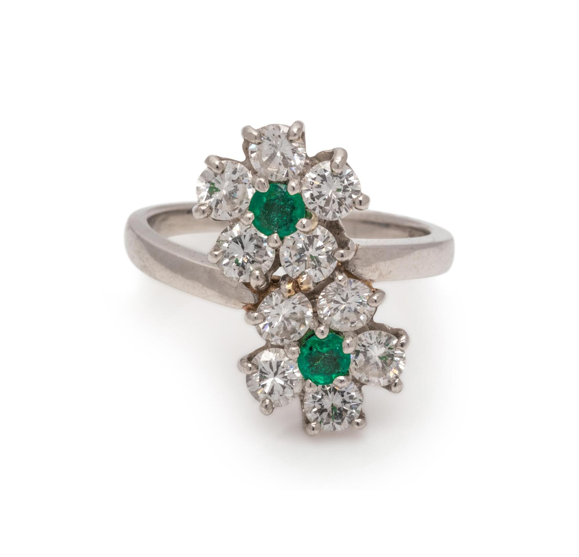 EMERALD AND DIAMOND FLOWER MOTIF RING