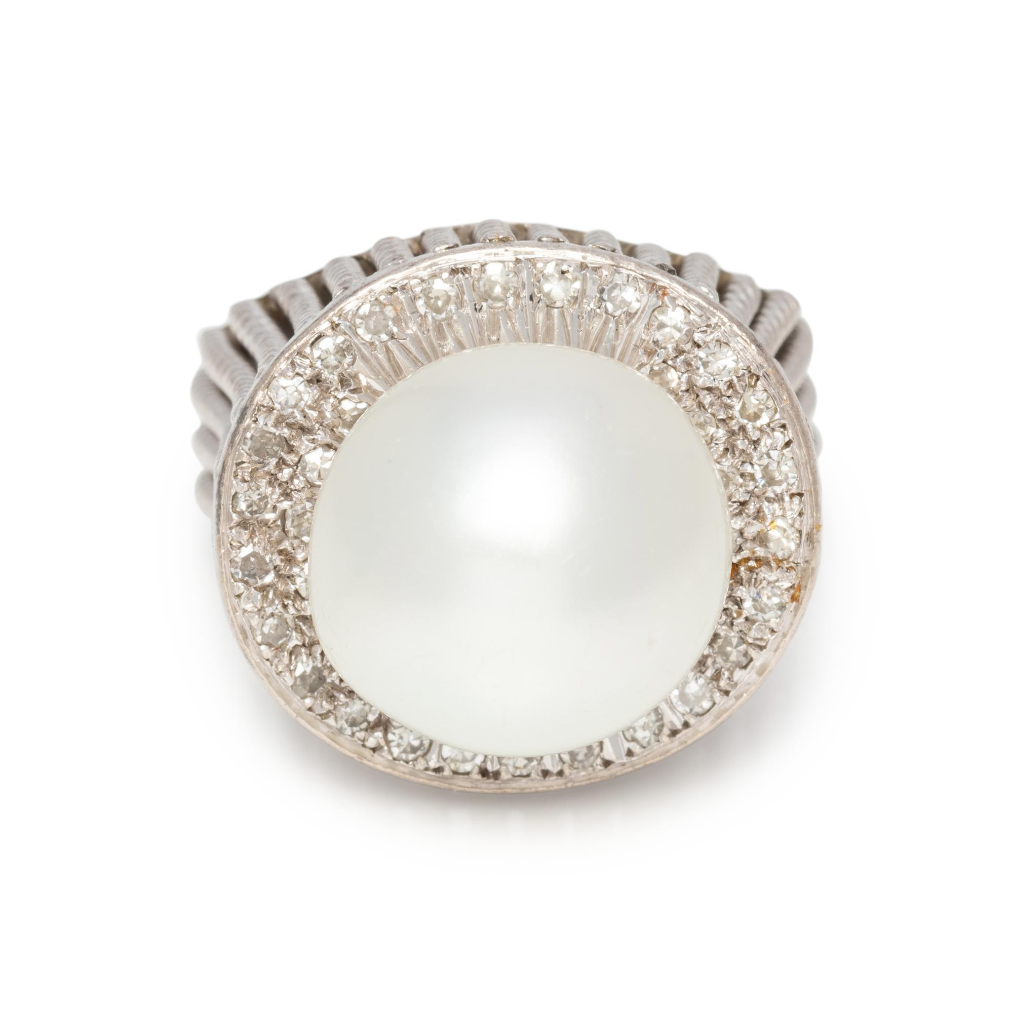 CULTURED PEARL AND DIAMOND RING