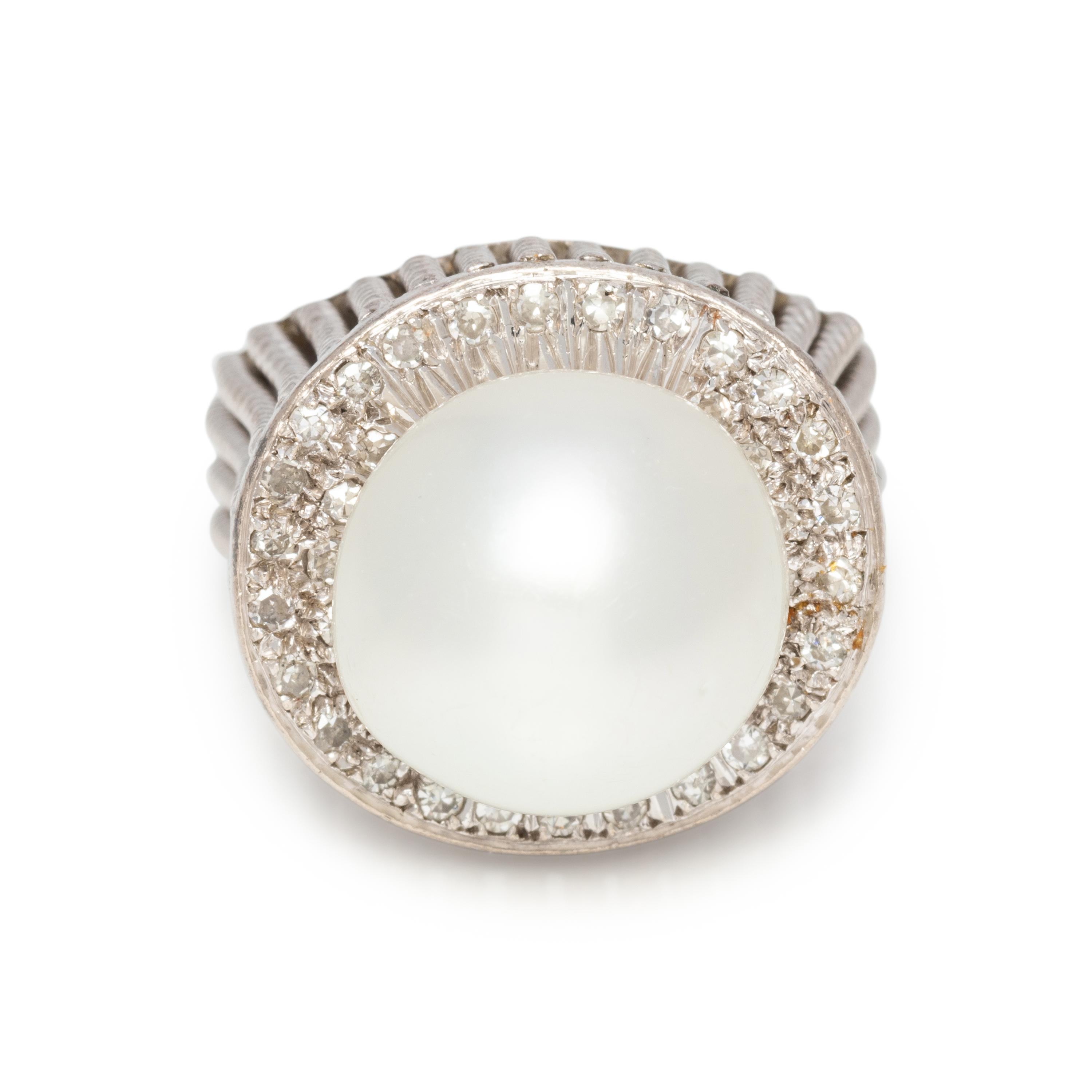CULTURED PEARL AND DIAMOND RING
