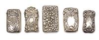 A Collection of Five American Silver Vesta Cases, Various Makers, comprising an example by Webster Co., North Attleboro, MA; an example