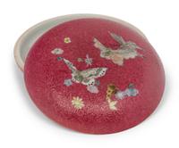 A Ruby Red-Ground Sgraffito 'Butterfly' Porcelain Seal Paste Covered Box