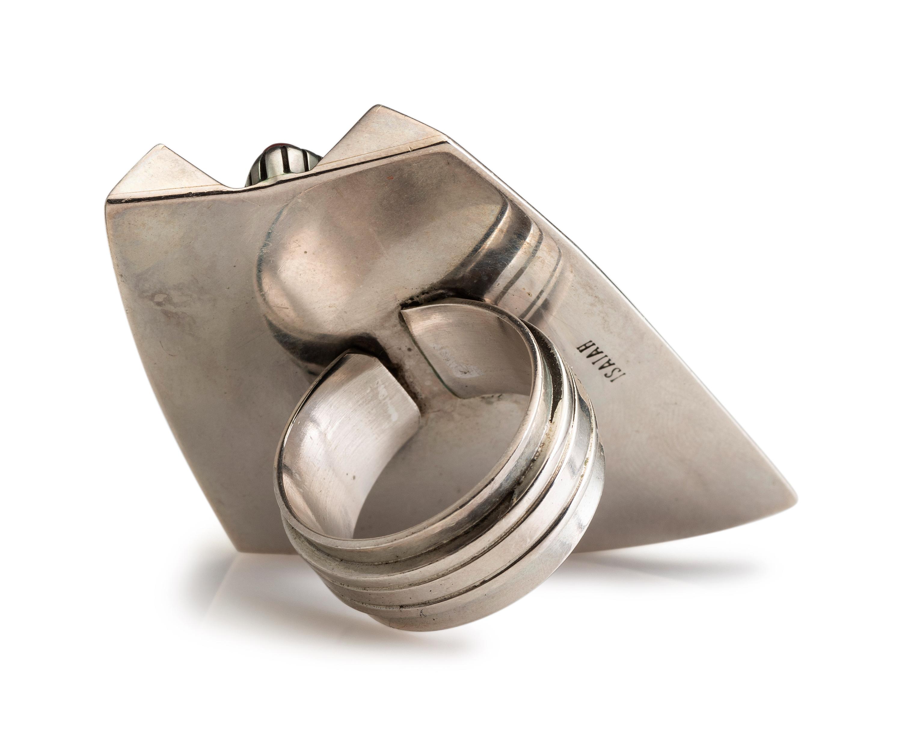 Large Sterling Silver and Agate Ring