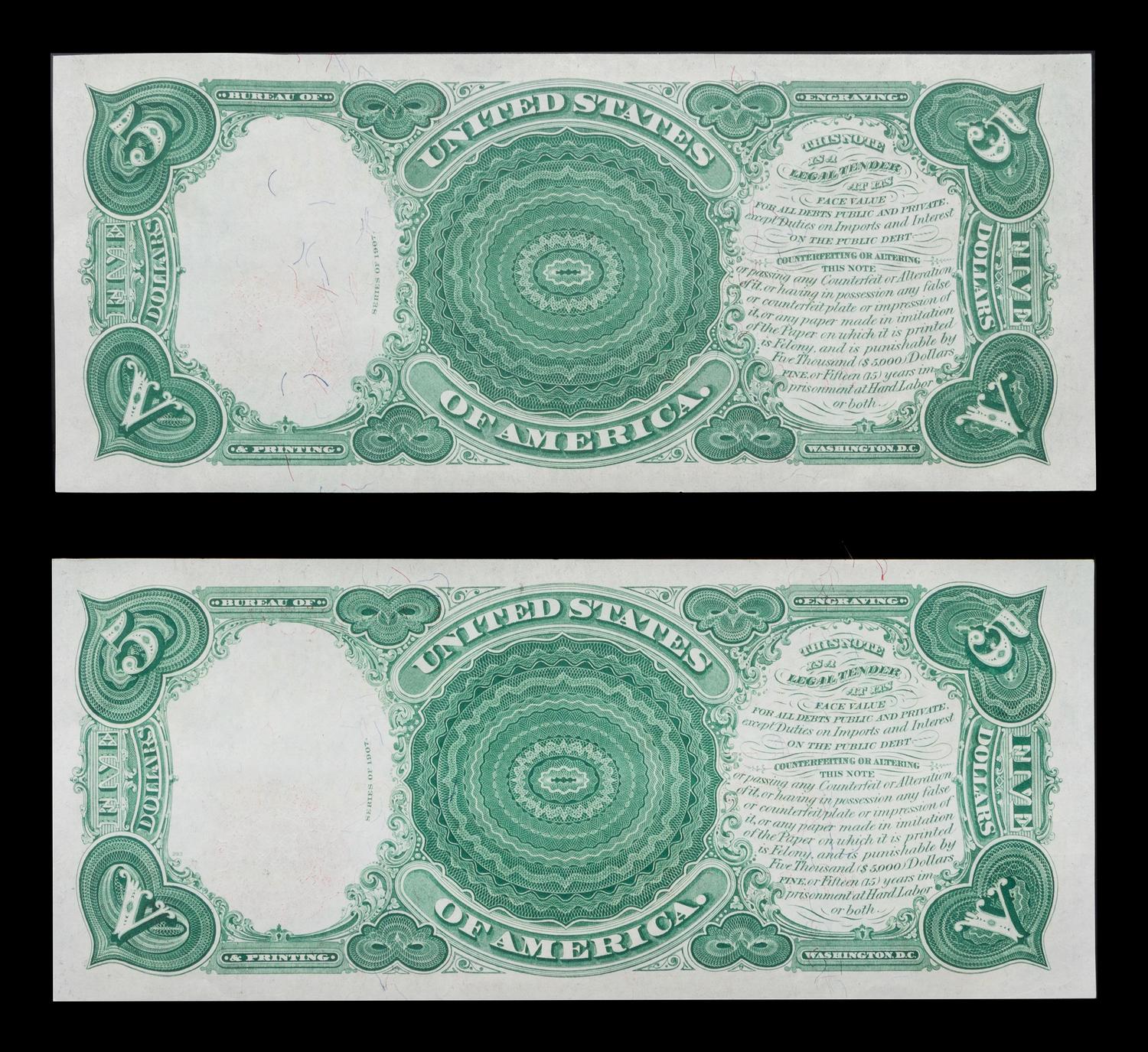 Two United States 1907 $5 Legal Tender Notes