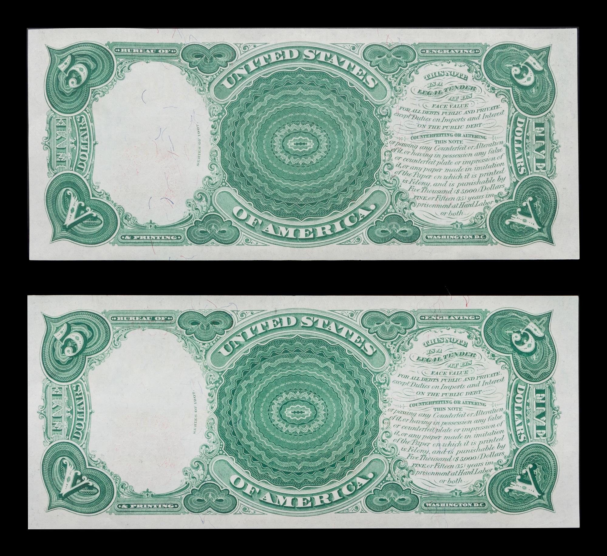 Two United States 1907 $5 Legal Tender Notes
