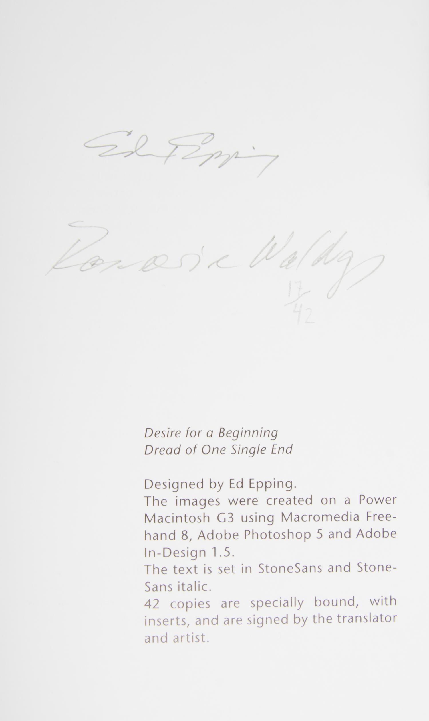 (GRANARY BOOKS) JABES, EDMOND. Desire for a Beginning, Dread for One Single End. NY, 2001. Signed, limited.
