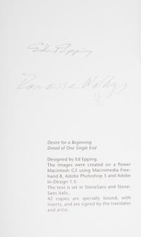 (GRANARY BOOKS) JABES, EDMOND. Desire for a Beginning, Dread for One Single End. NY, 2001. Signed, limited.