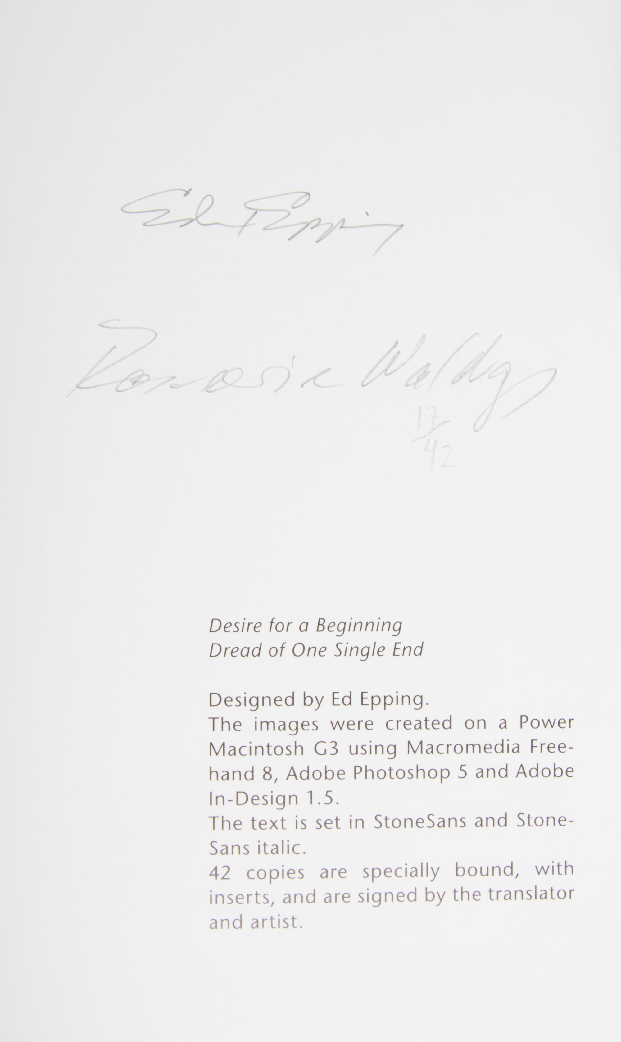 (GRANARY BOOKS) JABES, EDMOND. Desire for a Beginning, Dread for One Single End. NY, 2001. Signed, limited.