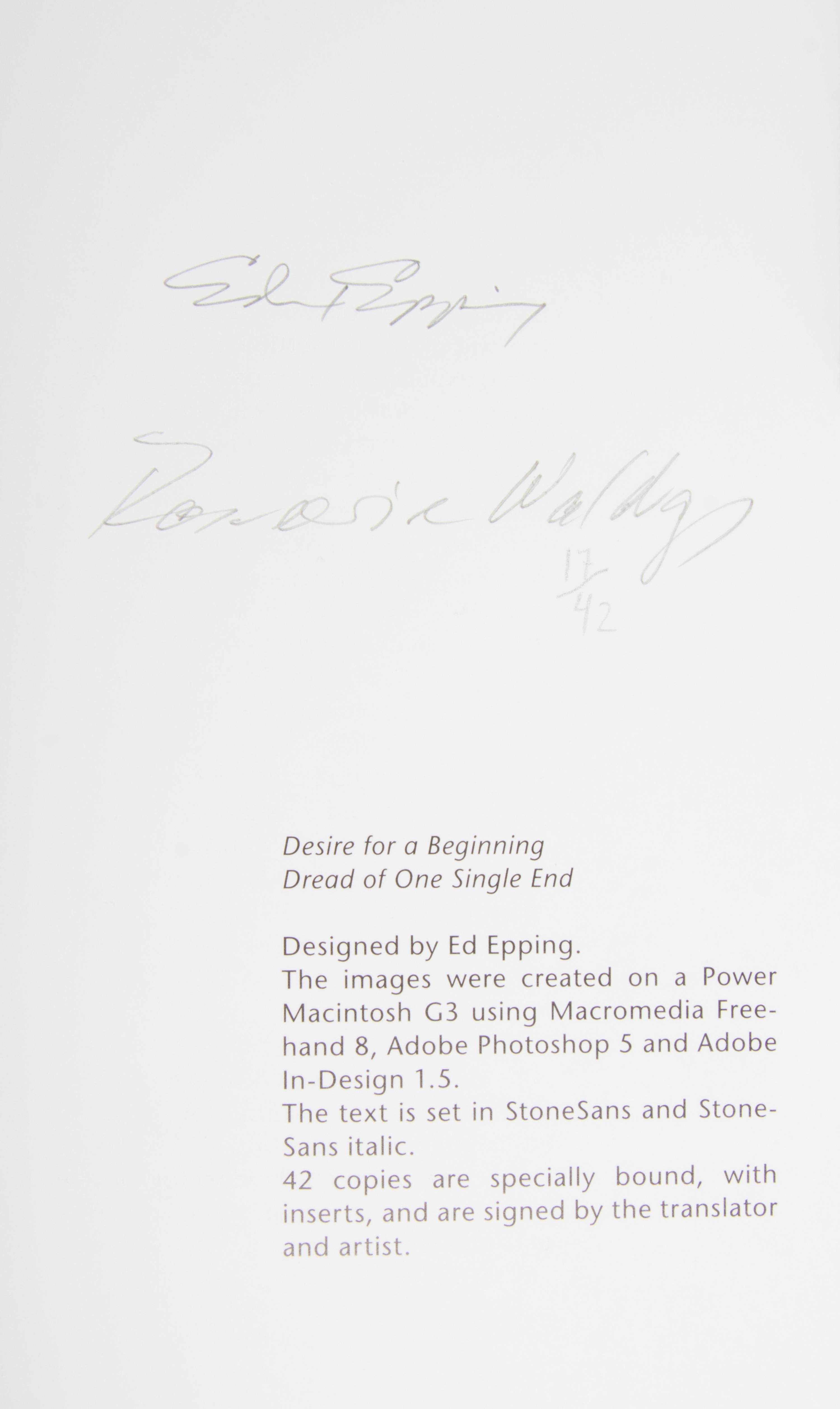 (GRANARY BOOKS) JABES, EDMOND. Desire for a Beginning, Dread for One Single End. NY, 2001. Signed, limited.