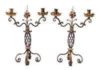 A Pair of Baroque Style Cast-and-Painted-Iron Candelabra Height 16 inches.