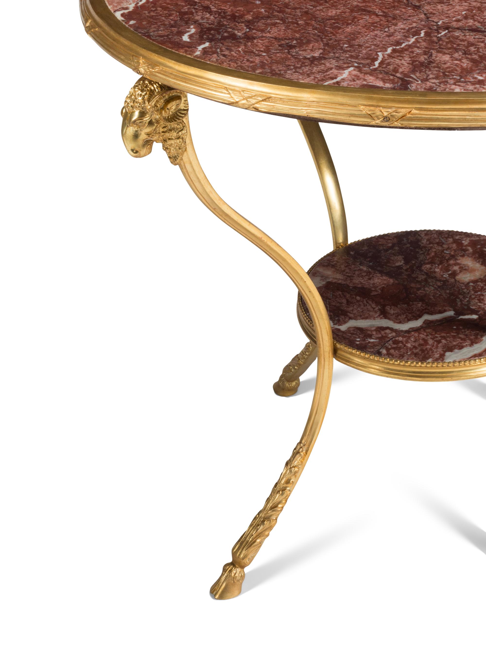 A Pair of Louis XV Style Gilt Bronze and Marble Guéridons
