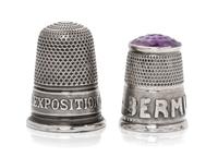 Two Commemorative Silver Thimbles, , comprising an English Sterling example with an inset hardstone top and a band marked BERMUDA, Char