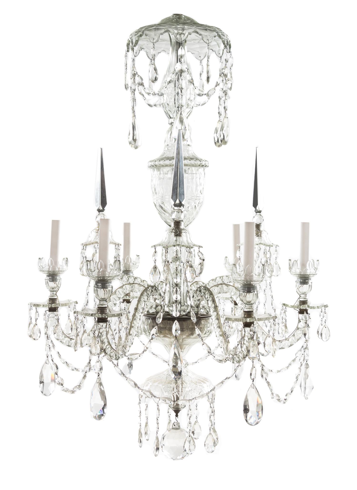 A Waterford Six-Light Chandelier Height 44 inches. — MID-20TH CENTURY