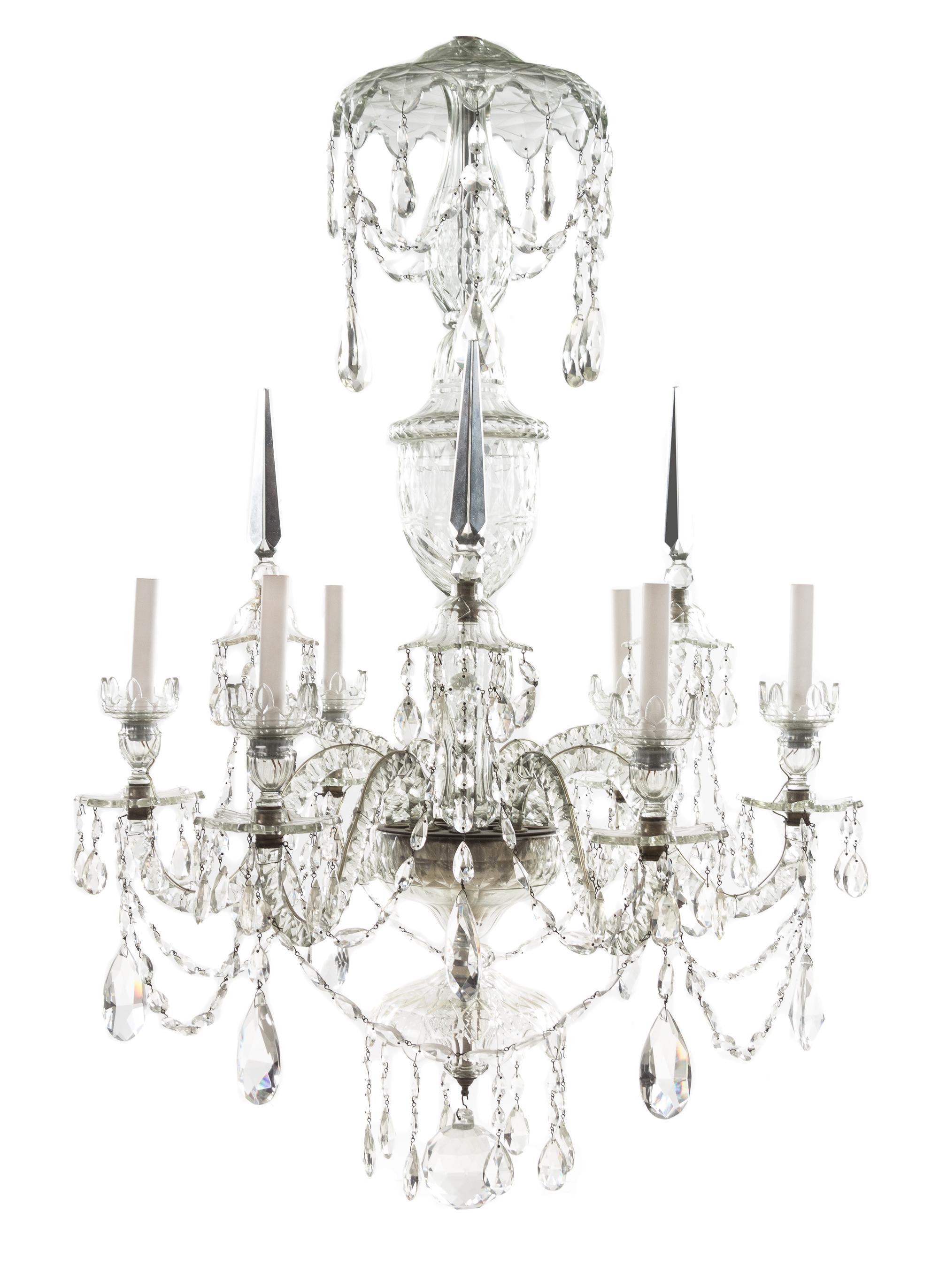 A Waterford Six-Light Chandelier Height 44 inches. — MID-20TH CENTURY