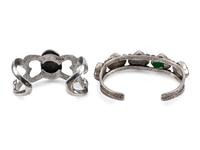 Pair of Navajo Silver and Turquoise Cuff Bracelets