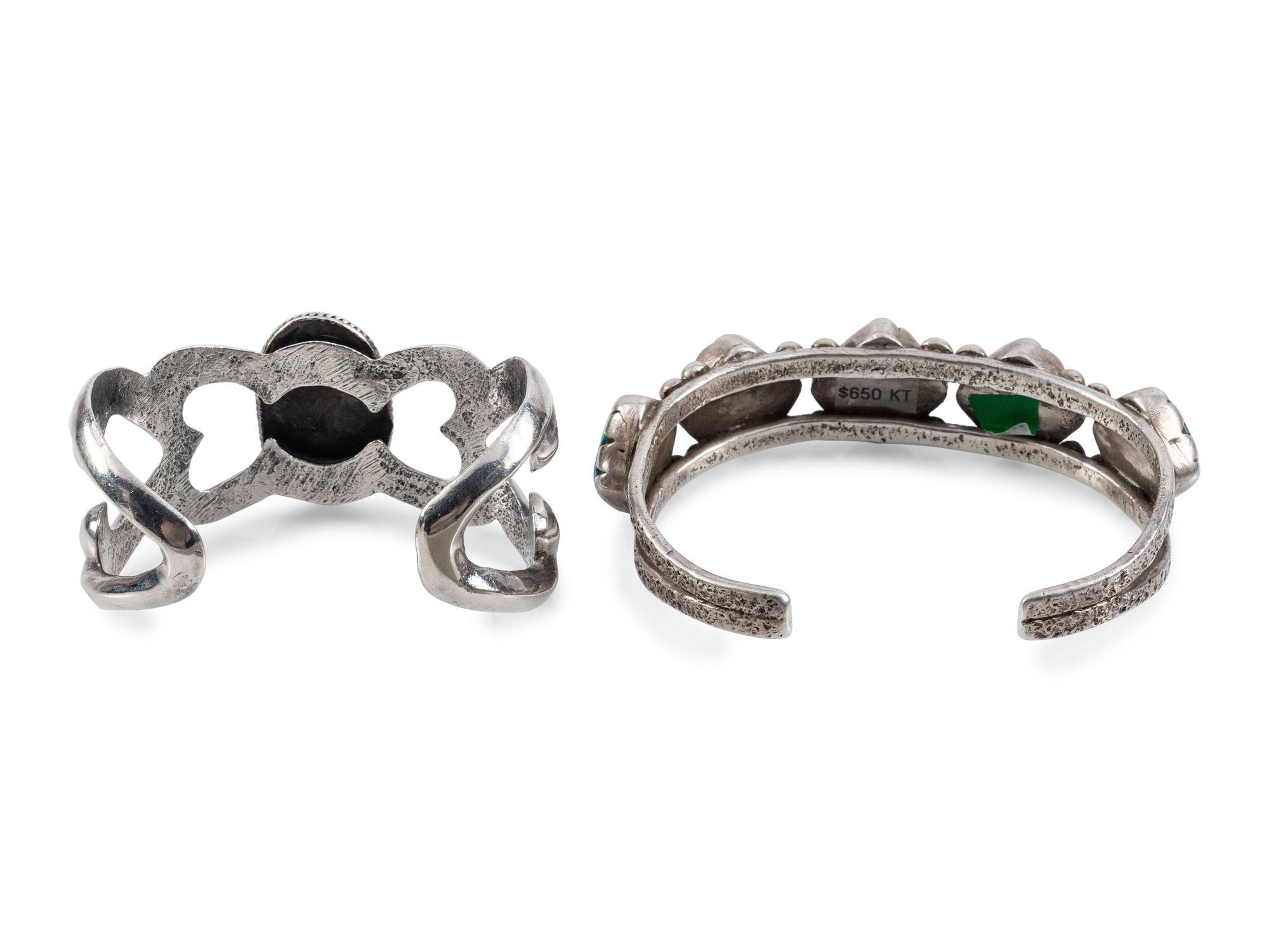 Pair of Navajo Silver and Turquoise Cuff Bracelets