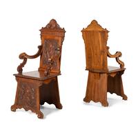 A Set of Six Italian Carved Walnut Armchairs