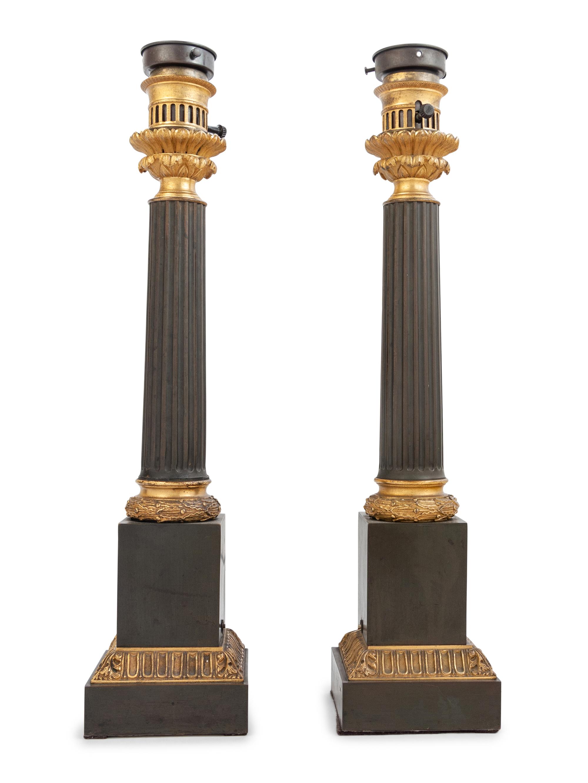 A Pair of Neoclassical Bronze Table Lamps