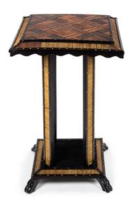 An Anglo-Indian Ebony, Quillwork and Specimen Wood Occasional Table Height 25 x width 16 depth 16 inches. — 19TH/20TH CENTURY