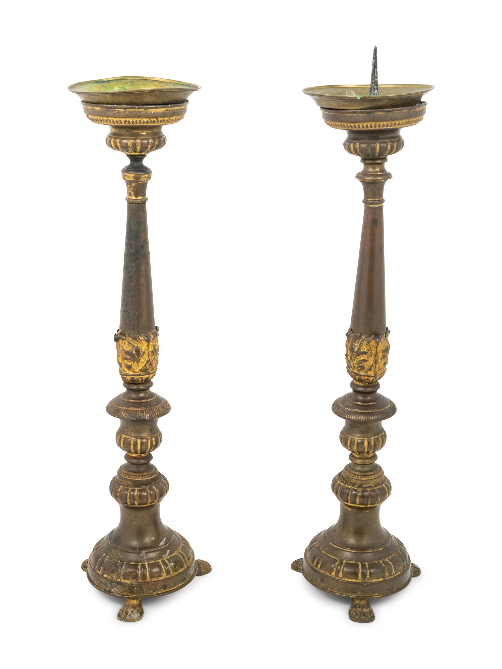 A Pair of Continental Gilt Metal Pricket Sticks