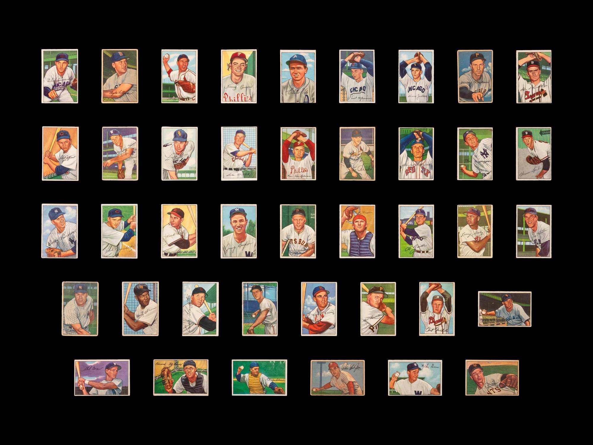 A Group of 81 1952 Bowman Baseball Cards Including Multiple Hall of Famers