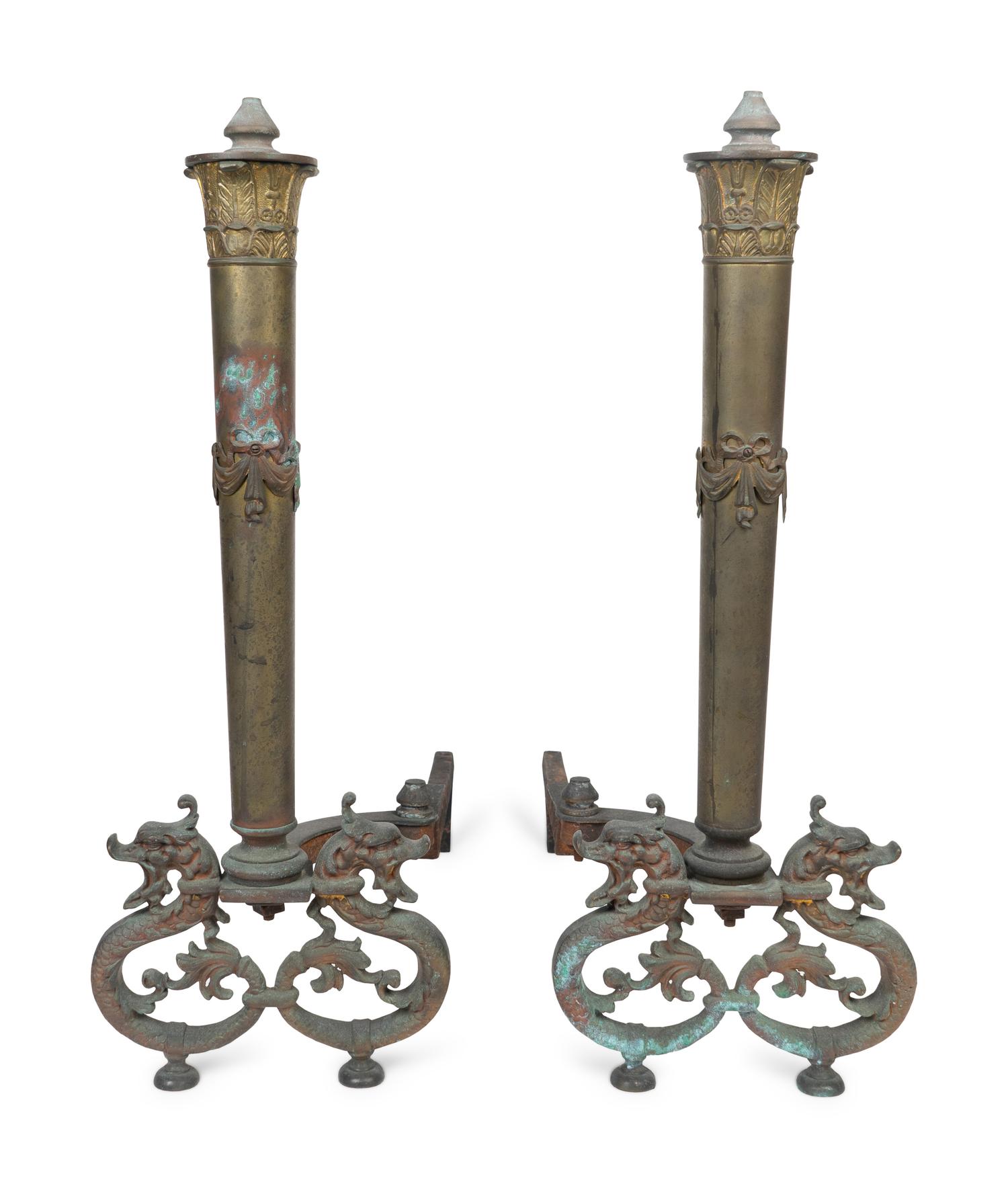 A Pair of Neoclassical Style Gilt Metal Andirons — EARLY 20TH CENTURY
