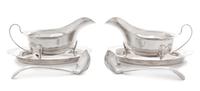 A Pair of English Silver Sauce Boats, Edward Viner Ltd., Sheffield, 1949, Buckingshire pattern, with ladle and underdish.